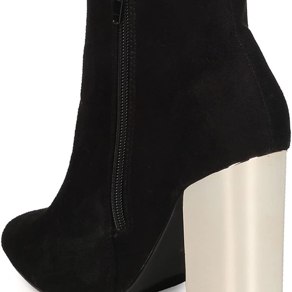 Suede - Faux Women Metallic Gold Block Heel Ankle Bootie - Picture 7 of 9